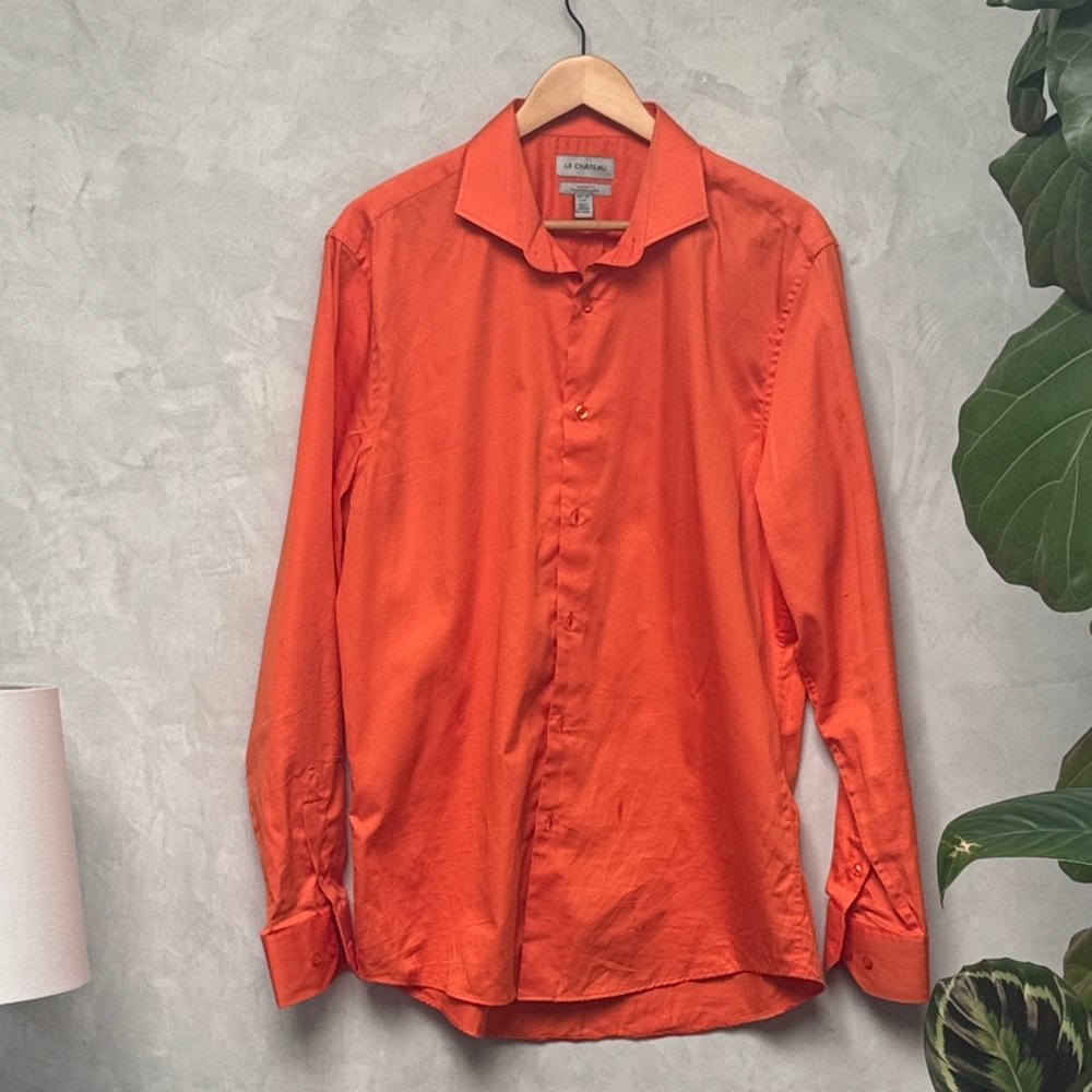 Le Chateau Vibrant Orange Dress Shirt for Men, Size L